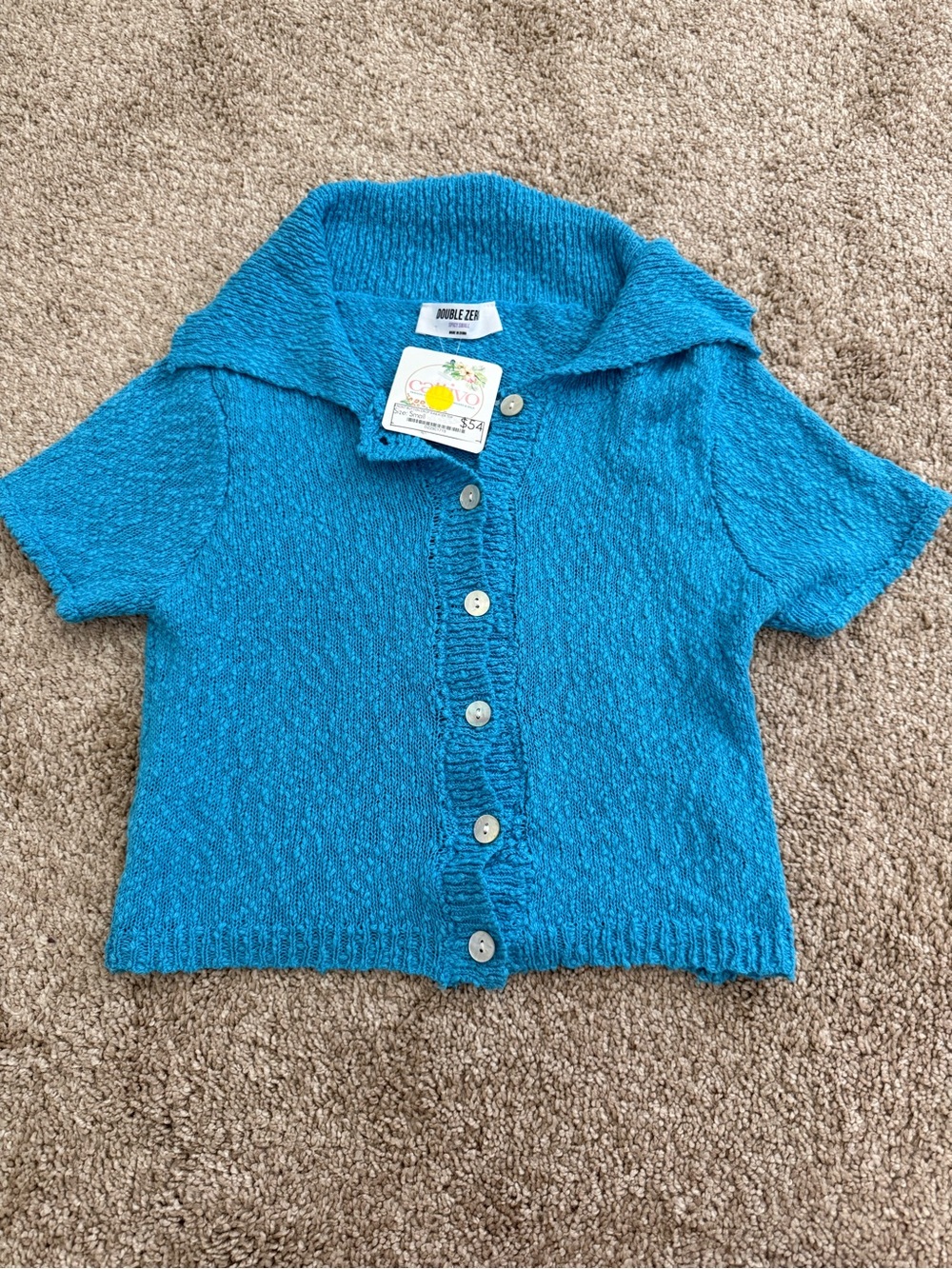 Double Zero Bright Teal Short-Sleeve Button Front Top